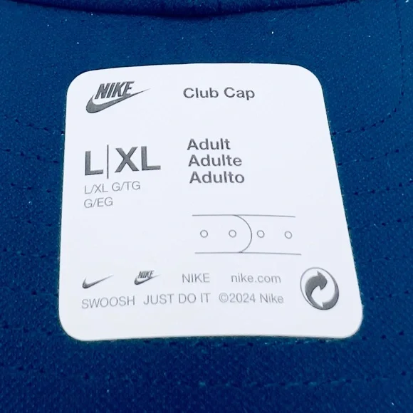 NIKE HAT/CAP UNISEX, NAVY BLUE COLOR, UNISEX, ADJ STRAP, WHITE LOGO EMBROIDERED - Picture 7 of 13